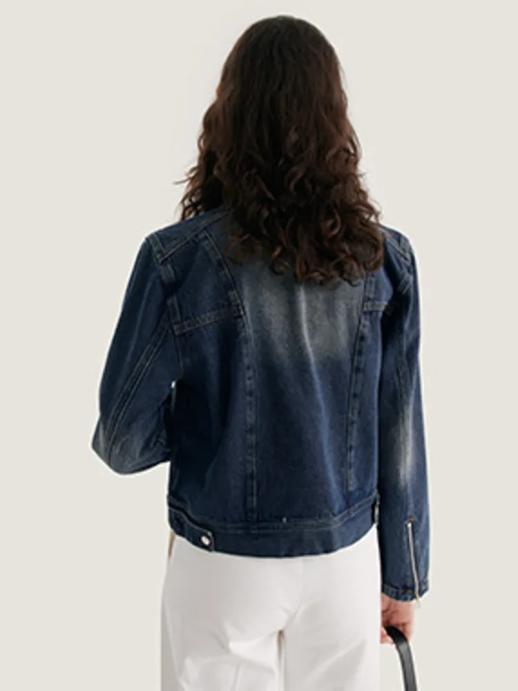 DEAT האופנה לנשים ג ' ינס מעיל לעמוד צווארון עם שרוולים ארוכים אחת עם חזה שטף במצוקה מעילי גברת סתיו 2023 חדש 7AB665 - 2