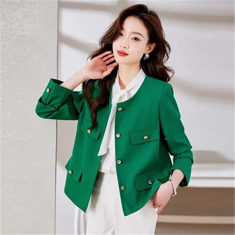 2023 חדש עיצוב אופנה בז 'ירוק' קט נשים מעיל קצר עם שרוולים ארוכים O-צוואר מזדמן אביב סתיו נשים חליפה - 2