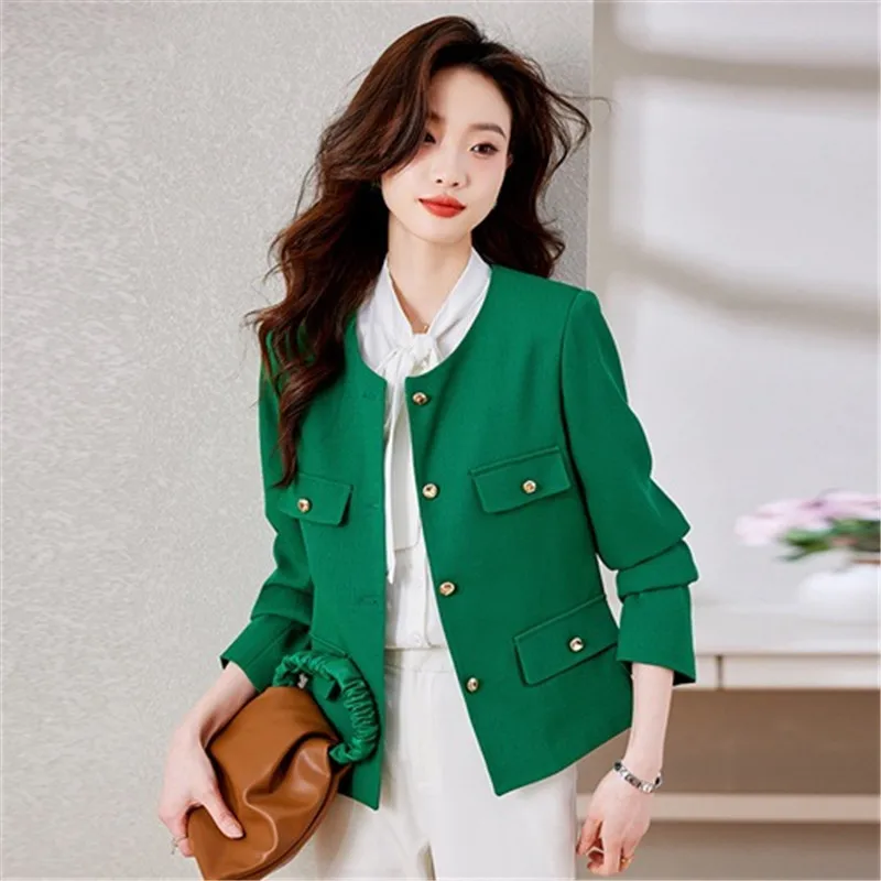 2023 חדש עיצוב אופנה בז 'ירוק' קט נשים מעיל קצר עם שרוולים ארוכים O-צוואר מזדמן אביב סתיו נשים חליפה - 3