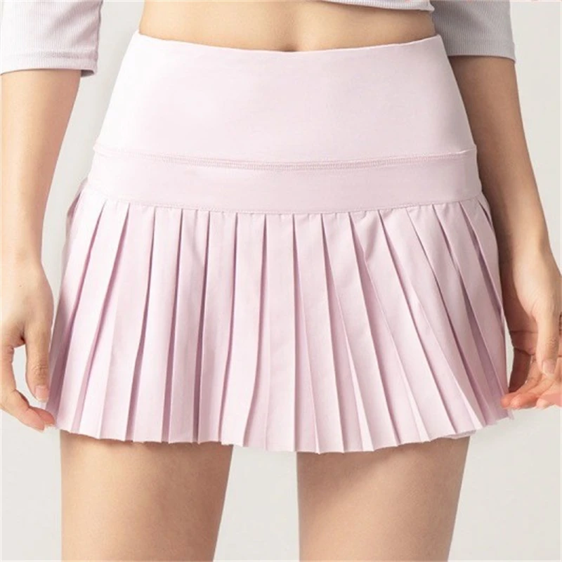 גודל פלוס, אופנה מצופה טניס נשים חצאית גבוהה המותניים מוצק צבע יוגה כושר חצאית יבש מהירה לנשימה טניס חצאית מכנסיים - 2
