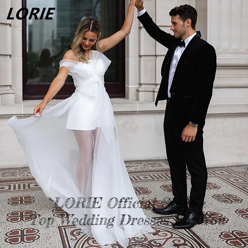 LORIE כתף אחת שמלת סטרפלס שמלות כלה ללא שרוולים קפלים ללא משענת שמלות כלה עם חצאית טול שמלת הכלה גודל מותאם אישית - 3