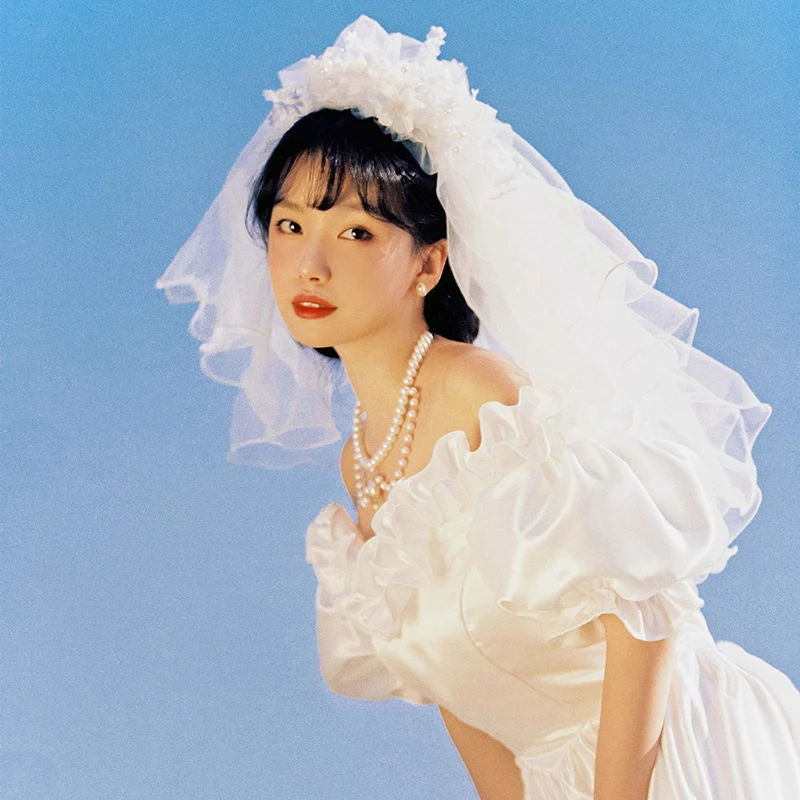 AnXin ש בציר כלה פרח לבן צעיף פרוותי, גזה הראשי שמלת החתונה צילום אביזרים נישואין צרפתית ההצעה תחרה לכלה הינומה נחיתה - 3