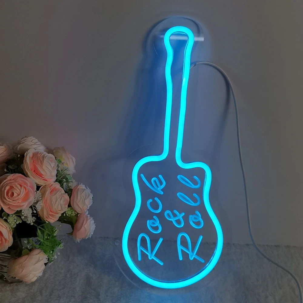 סיטונאי רול רוק עם גיטרה ניאון בר סימן Led לפרסם אורות מנורת לילה קניות אולם השינה מסיבת חתונה קישוט - 2