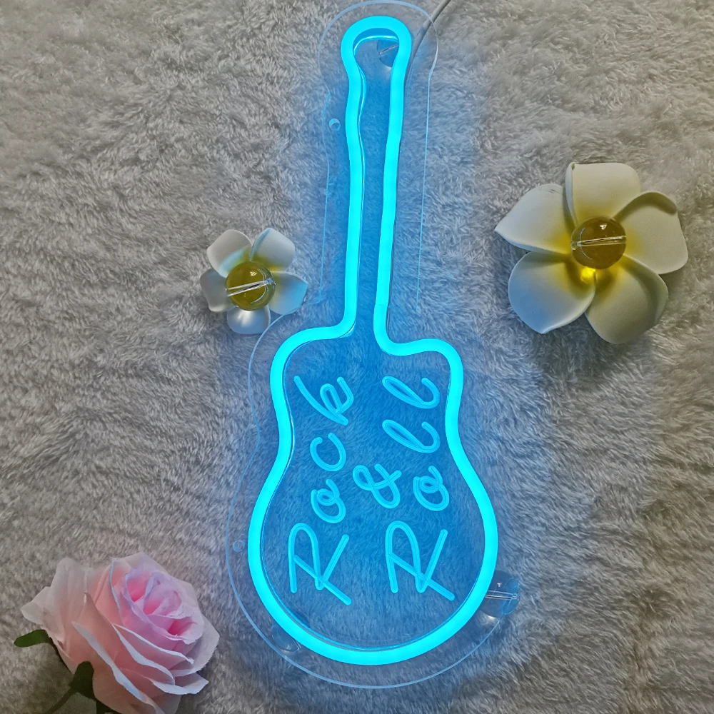 סיטונאי רול רוק עם גיטרה ניאון בר סימן Led לפרסם אורות מנורת לילה קניות אולם השינה מסיבת חתונה קישוט - 3