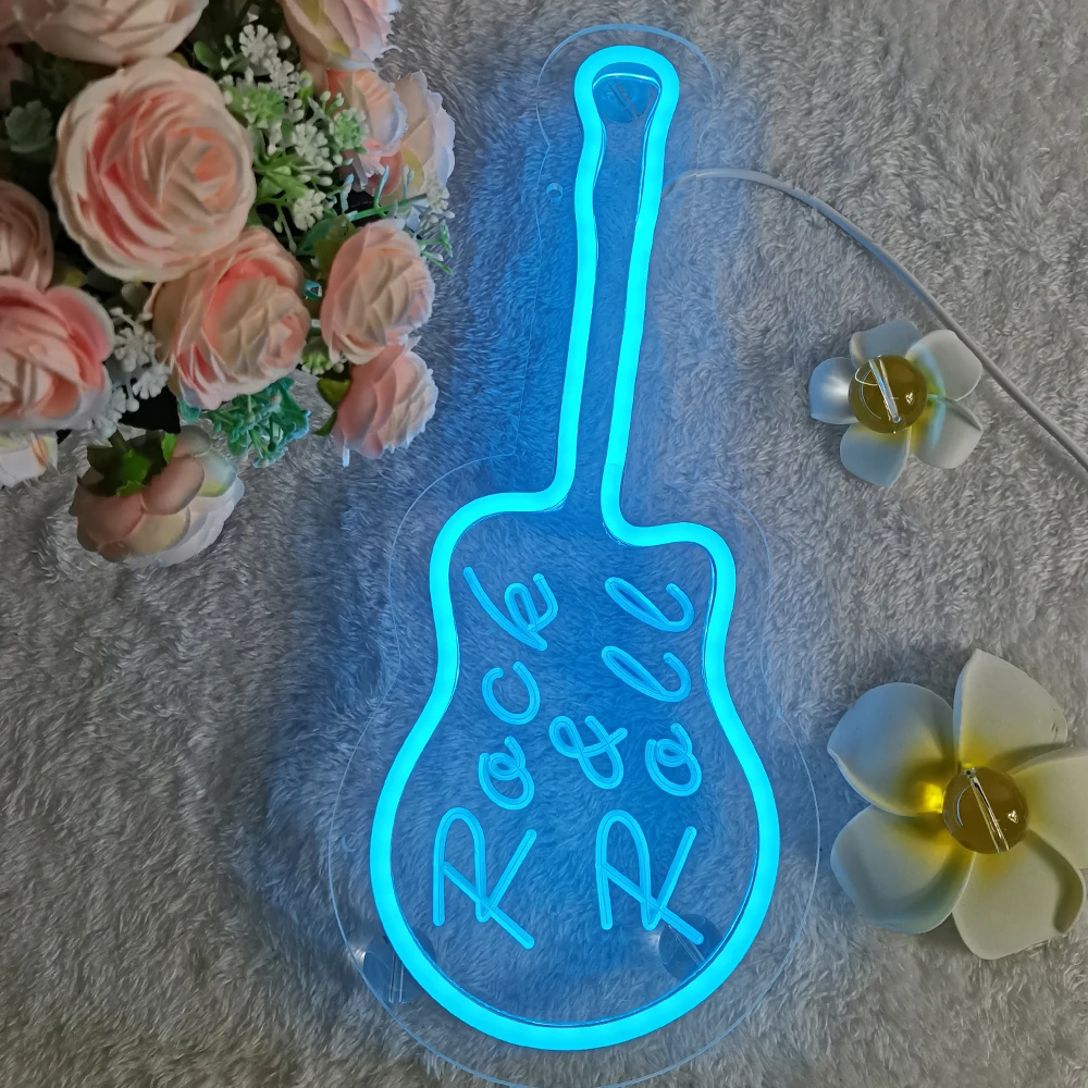 סיטונאי רול רוק עם גיטרה ניאון בר סימן Led לפרסם אורות מנורת לילה קניות אולם השינה מסיבת חתונה קישוט - 4