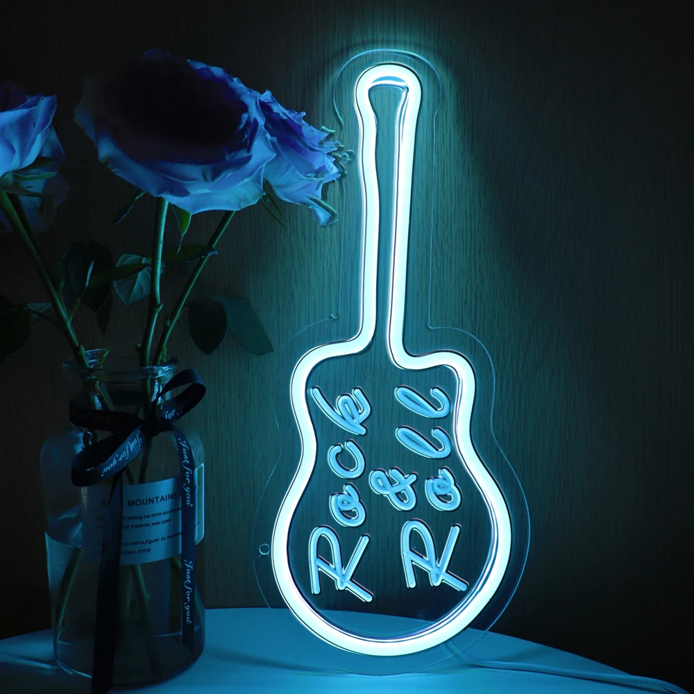סיטונאי רול רוק עם גיטרה ניאון בר סימן Led לפרסם אורות מנורת לילה קניות אולם השינה מסיבת חתונה קישוט - 5