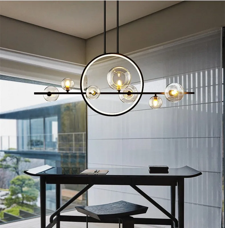 LED מודרנית חידוש זכוכית בועה נברשת נורדי חדר האוכל מנורת תאורת מסעדה אי מטבח עיצוב הבית תלוי אורות - 1