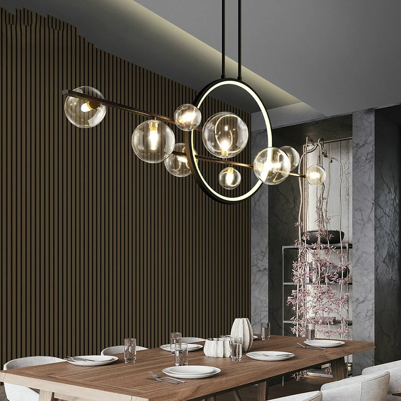 LED מודרנית חידוש זכוכית בועה נברשת נורדי חדר האוכל מנורת תאורת מסעדה אי מטבח עיצוב הבית תלוי אורות - 3