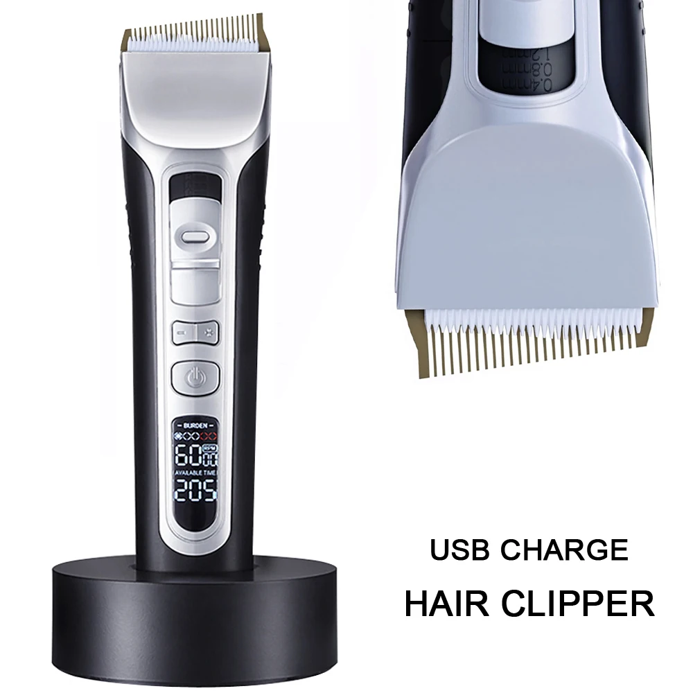 קליפר שיער טיטניום קרמי הלהב סלון תספורת מכונת טעינת USB תצוגת LCD כלי עיצוב השיער מתח כפול - 0