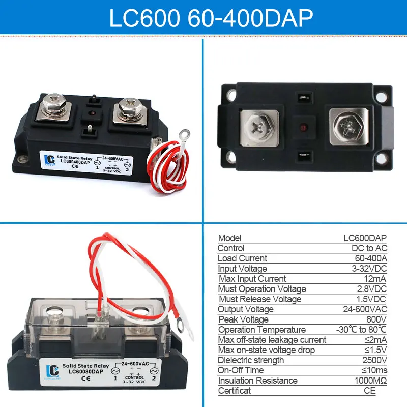 אקראי תעשייתי SSR 60A 80A 100A 120A 150A 200A 250A 300A 350A 400A DC ל-AC מתח גבוה SSR כבד חובה מוצק מצב ממסר - 2