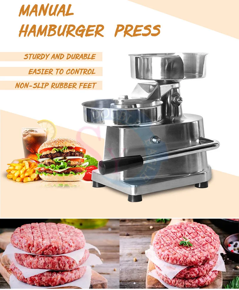 משק בית נירוסטה ידנית עוף המבורגר מה שהופך את המכונה היד בורגר לחץ פשטידת בשר להרכיב ציוד לעיבוד - 4