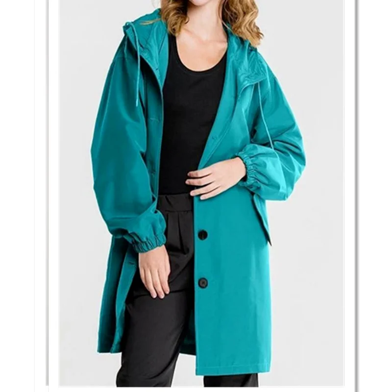נשים רופף מעיל כפתור עיצוב מעיל מעיל רוח סתיו חורף עם ברדס ארוך שרוולים מעיל רוח מעיל עמיד למים - 5
