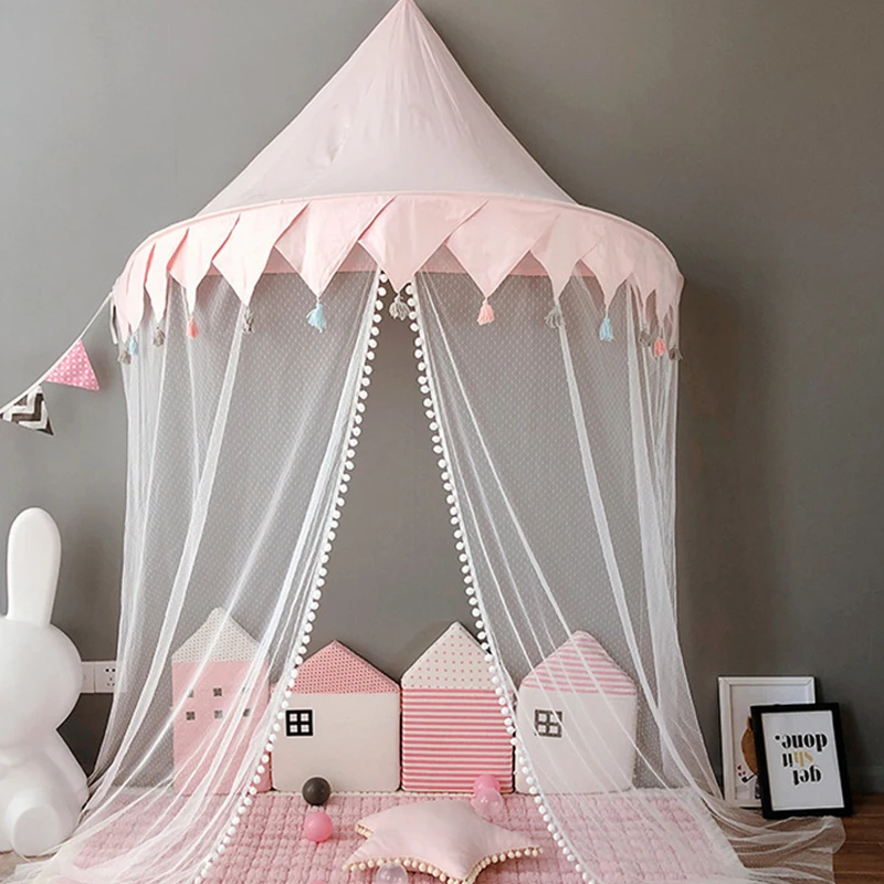 ילדים אוהל אוהלים ילדים משחקים בבית הטירה כותנה אוהל מתקפל מיטת אפריון וילון מיטת תינוק רשת בנות ילד קישוט החדר - 0